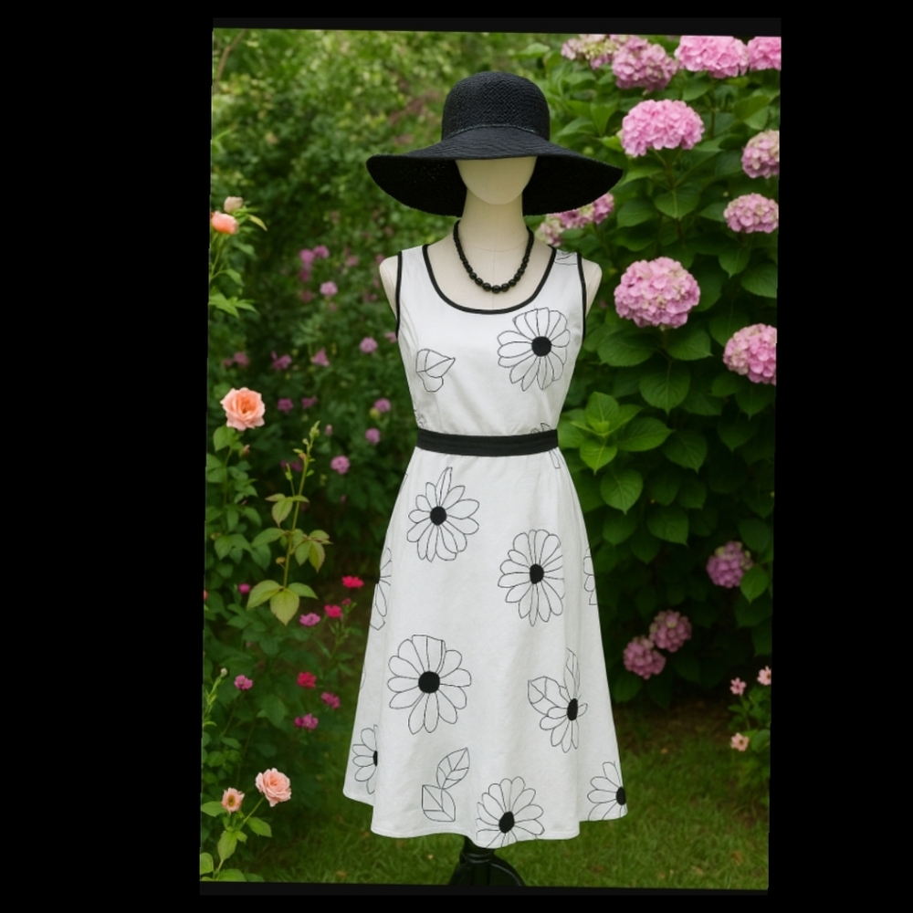Beautiful Floral Black & White Dress Size Small●